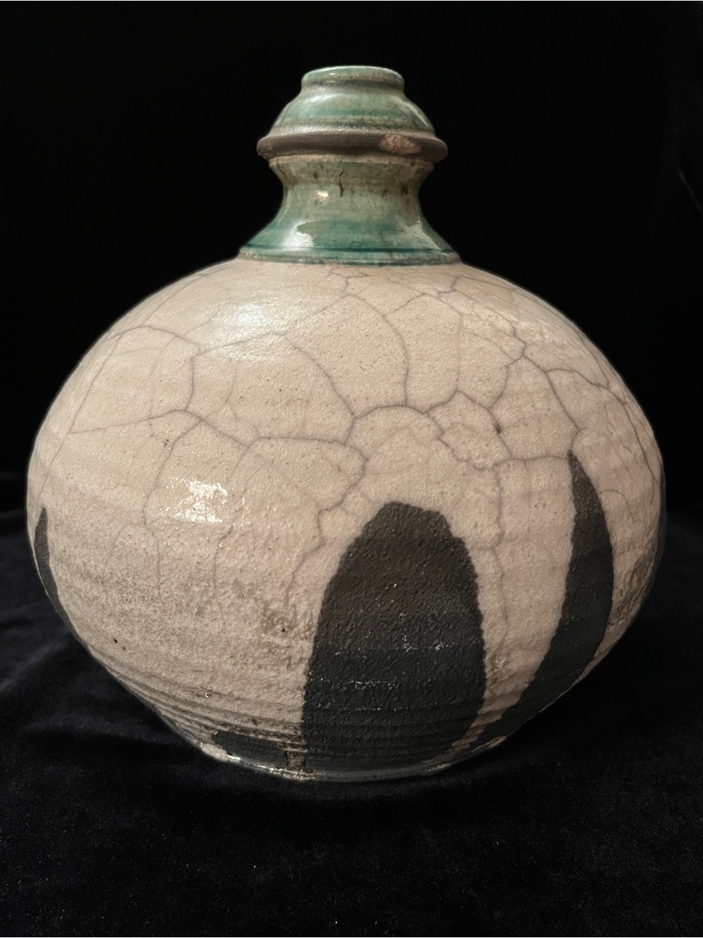Vintage Large Round RAKU Handmade Studio Pottery Vase Signed by Artist